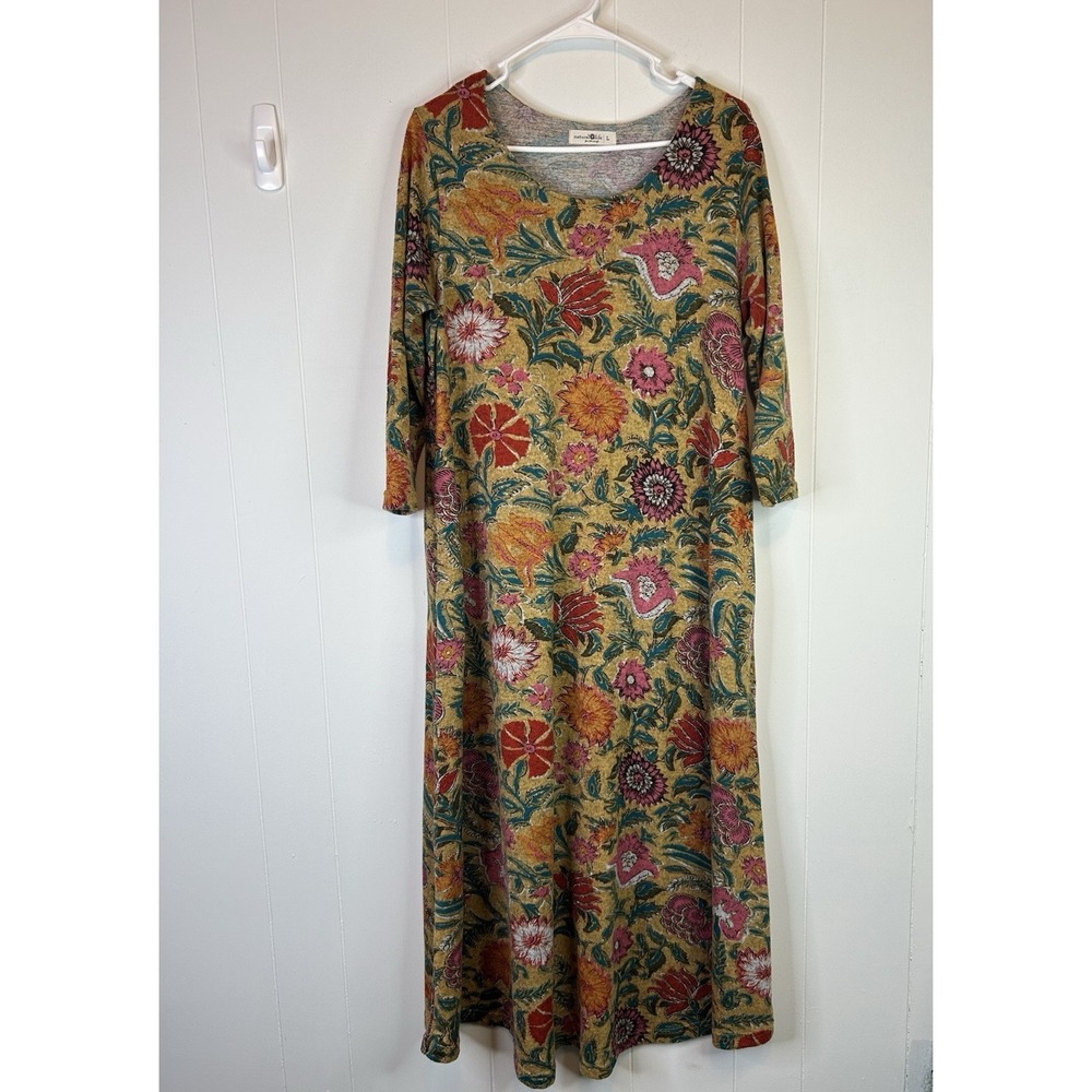 Natural Life Women's Size Large Long Sleeve Midi Dress Floral 191